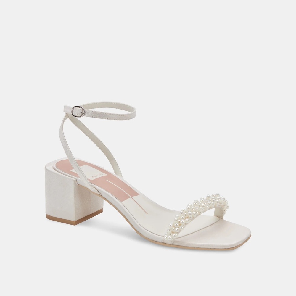 Dolce Vita White Block Heel Sandals with Ankle Strap